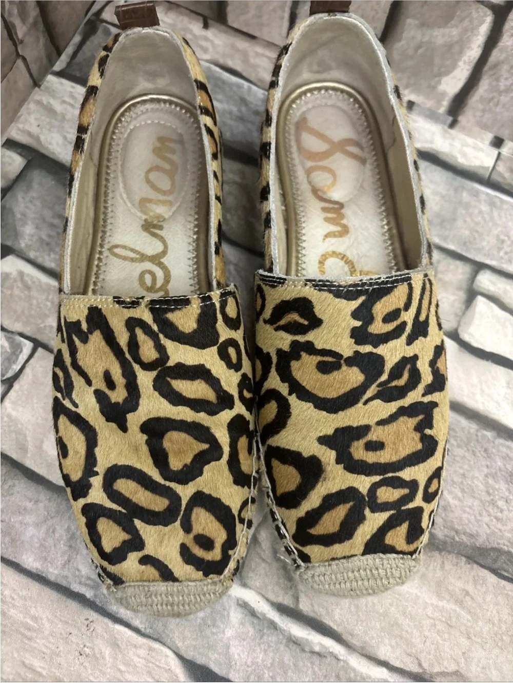 Women’s Sam Edelman Khloe leopard calf hair slip-on espadrille flats Sz 7.5